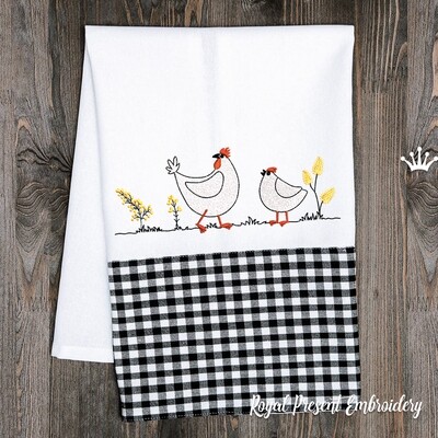 Two Hens Machine Embroidery Design - 2 sizes