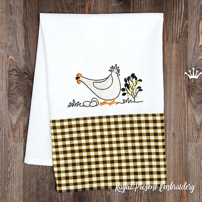 Chicken with Eggs Machine Embroidery Design - 2 sizes