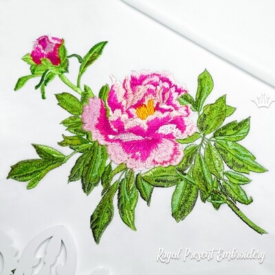 Peony branch Machine Embroidery Design - 2 sizes