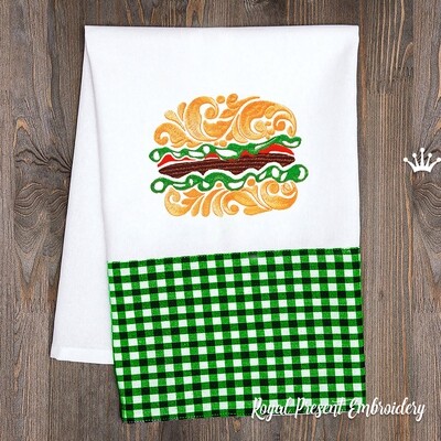 Ornate Burger Machine Embroidery Design - 3 sizes