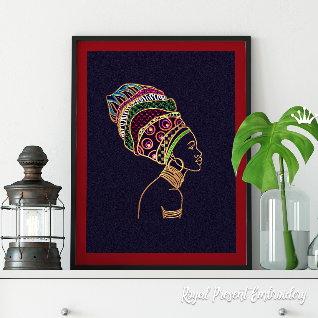 African Woman machine embroidery design - 6 sizes