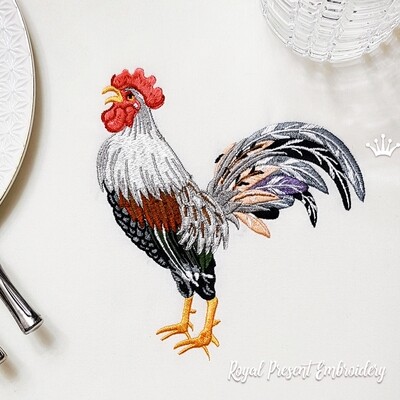 Crowing Rooster Machine Embroidery Design - 4 sizes