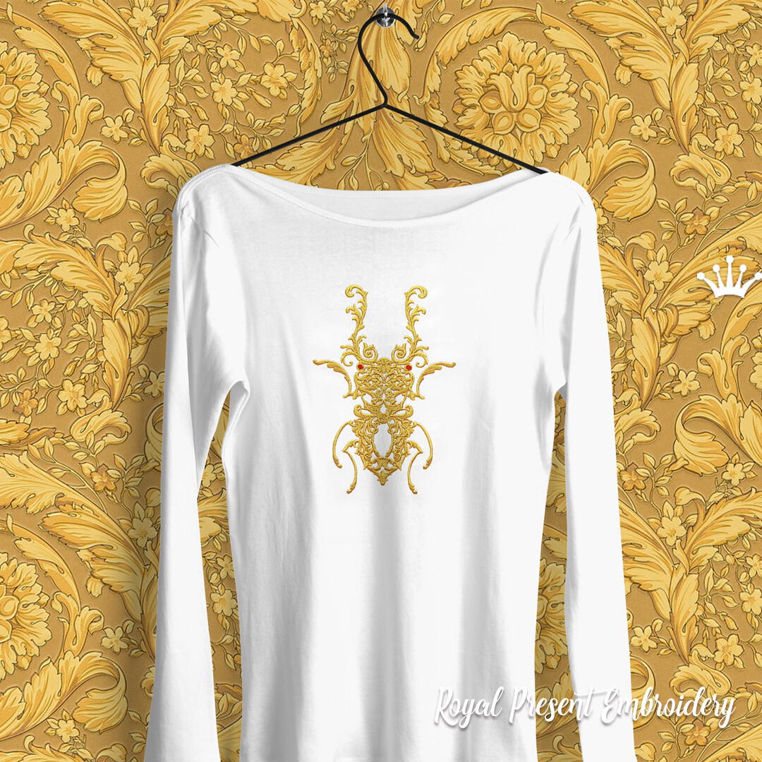 Beetle Deer Versace style Machine Embroidery Design - 6 sizes