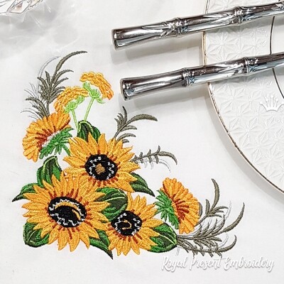 Corner sunflowers Machine Embroidery Design - 5 sizes