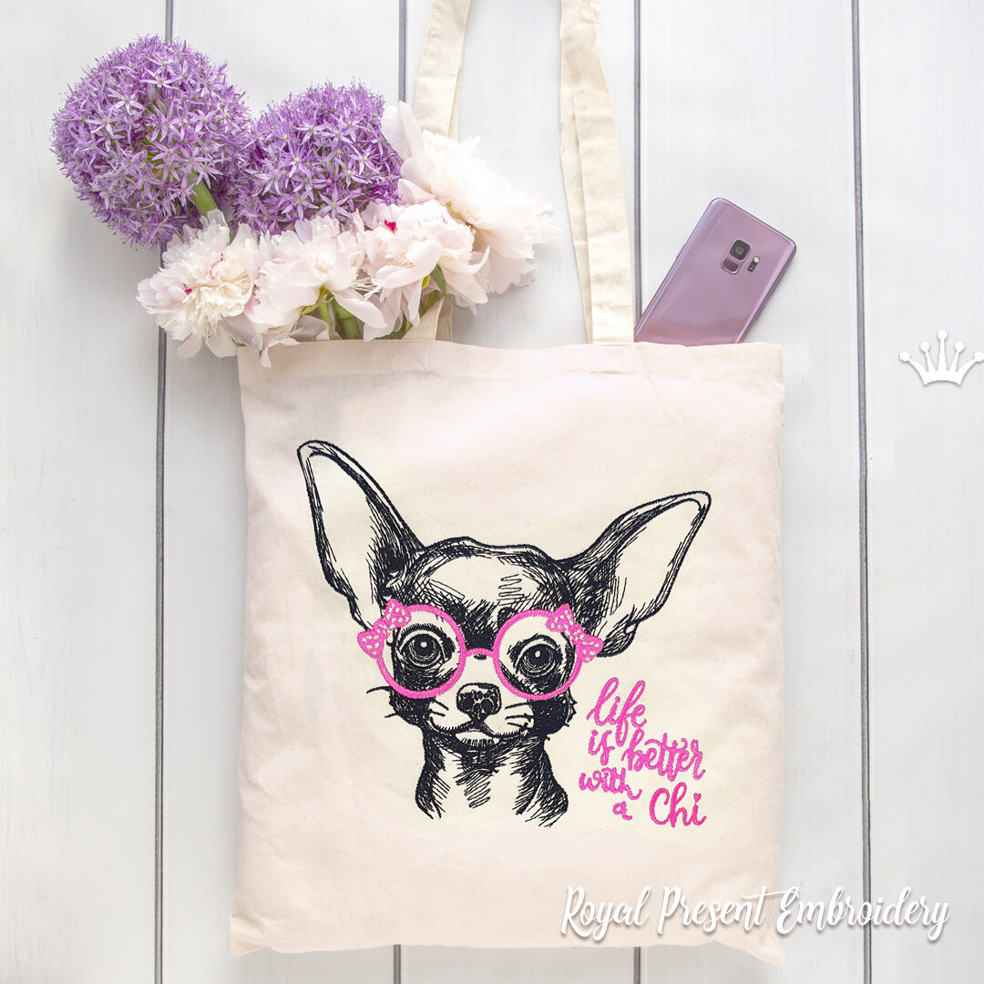 Chihuahua with glasses Machine Embroidery Design - 8 sizes
