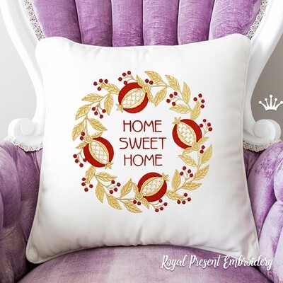 Jacobean Pomegranate Wreath Machine Embroidery Design - 4 sizes