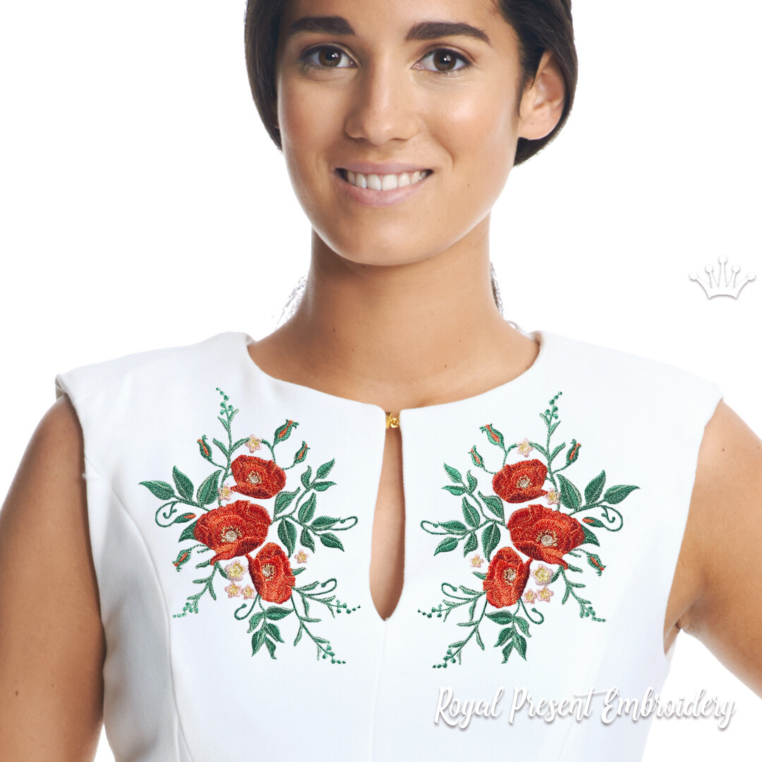Elegant poppy flowers Machine Embroidery Design - 4 sizes