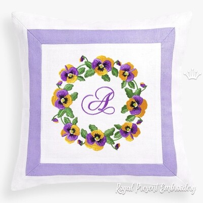 Pansies Wreath Machine Embroidery design - 5 sizes