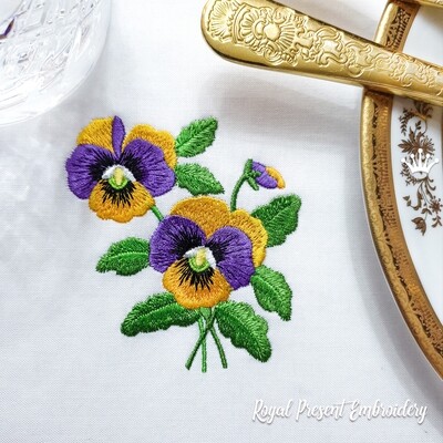 Pansies Bouquet Machine Embroidery Design - 3 sizes