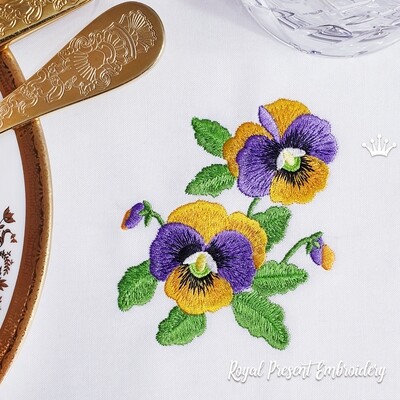 Pansies Flowers Machine Embroidery design - 3 sizes