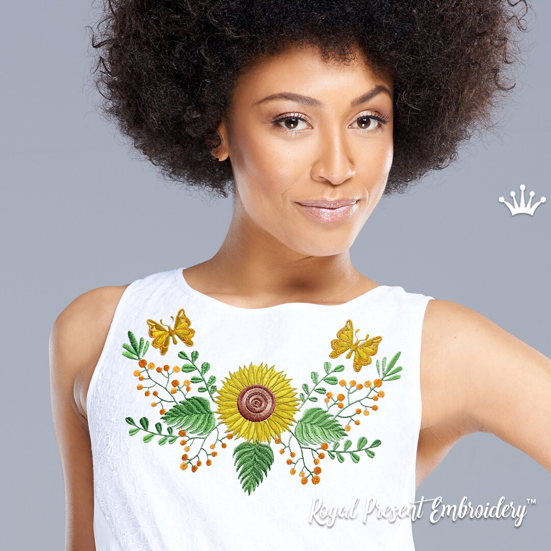 Sunflowers and butterflies Machine Embroidery Design - 2 sizes