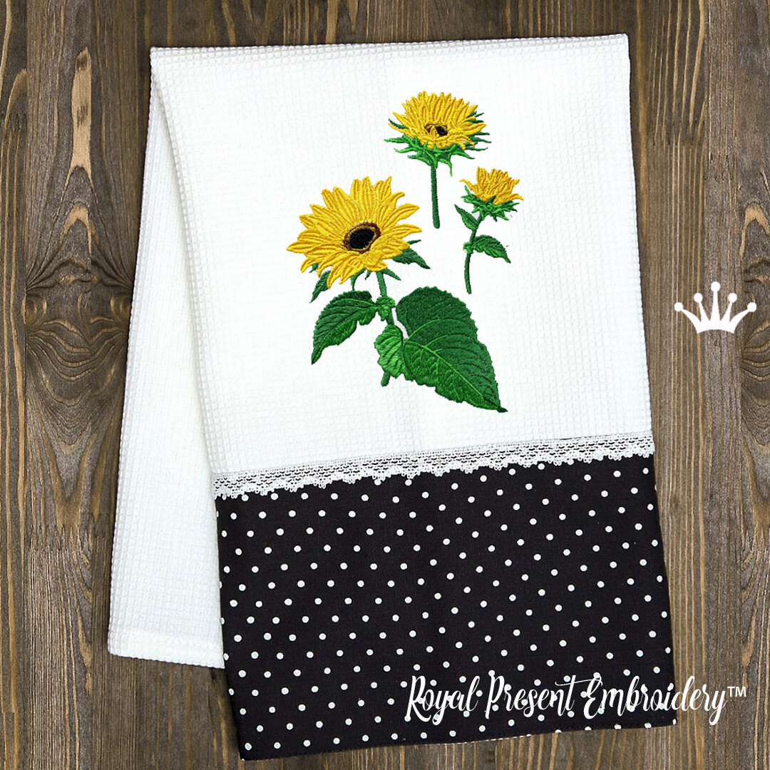 Three Sunflowers Machine Embroidery Design - 6 sizes
