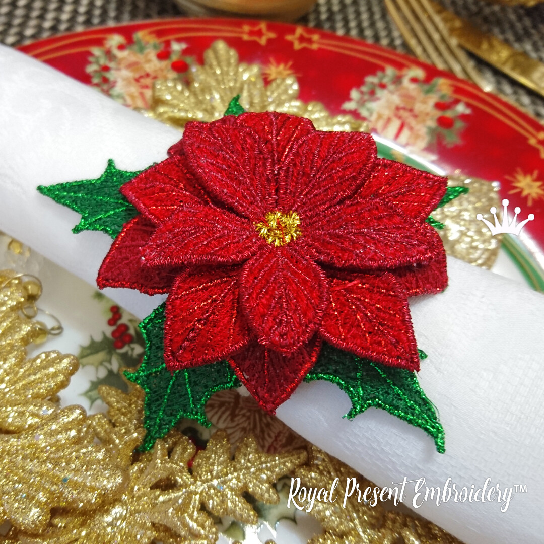 FSL Machine Embroidery Design Christmas Star Napkin Ring Royal