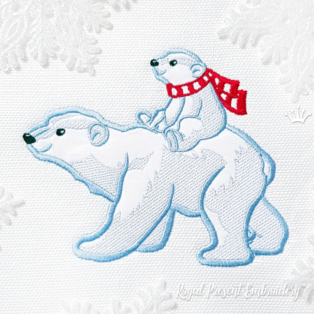 Mom and Baby Polar Bears Applique machine embroidery design - 5 sizes