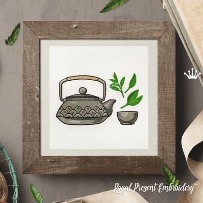 Traditional asian teapot and cup Machine Embroidery Design