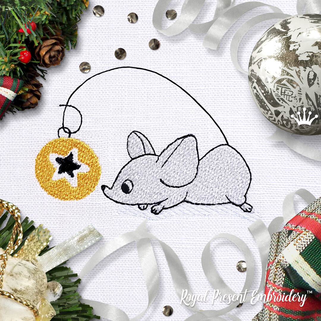 Mouse with Christmas ball Machine Embroidery Design - 2 sizes