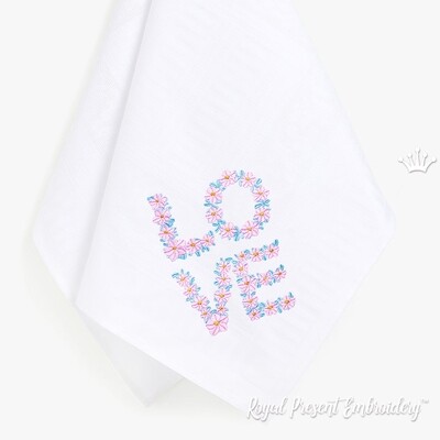 Flower Love inscription Machine Embroidery Designs - 3 sizes
