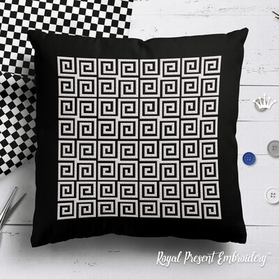 Seamless greek pattern machine embroidery design