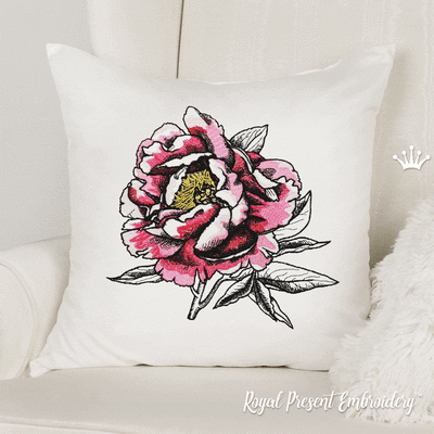 Big Pink Peony with Leaves Machine Embroidery Design - 7 sizes