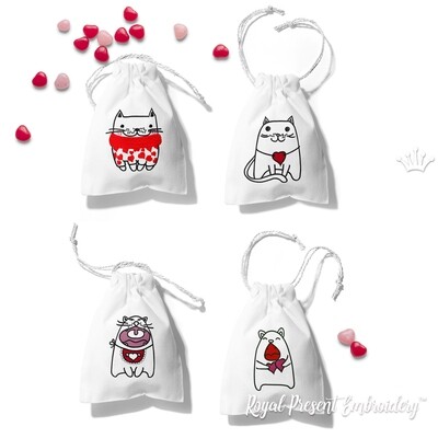 Romantic Valentine Cats Machine Embroidery Designs - 4 in 1
