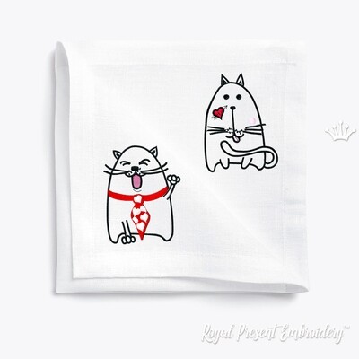 Cute Valentine Cats Machine Embroidery Designs - 2 in 1