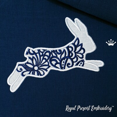 Rabbit Machine Embroidery Design with Applique - 3 sizes