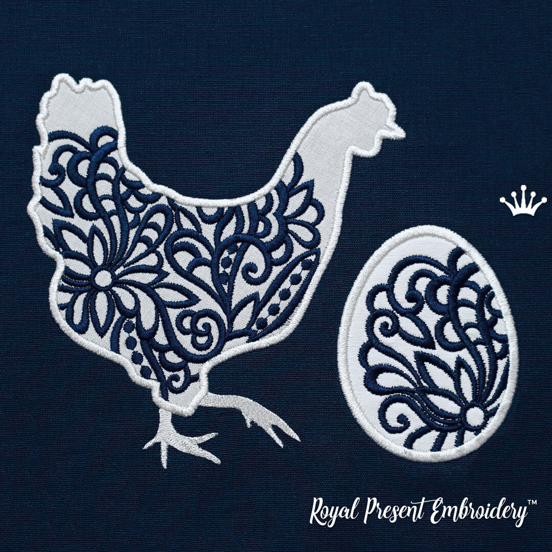 Chicken with egg Machine Embroidery Designs with Applique - 3 sizes