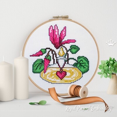 Cyclamen Cross-stitch Machine Embroidery Design