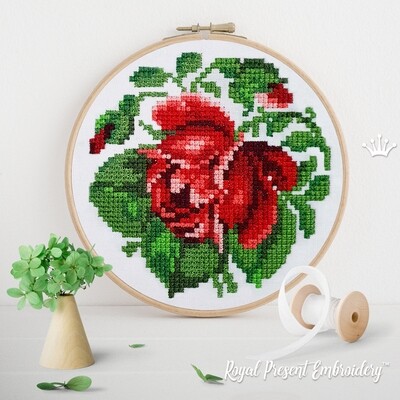 Miniature rose Cross-stitch Machine Embroidery Design - 2 sizes