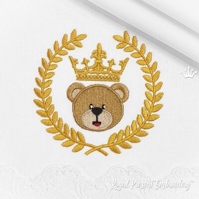 Baby Prince Teddy Bear Boy Laurel Crown Embroidery Machine Design - 2 sizes