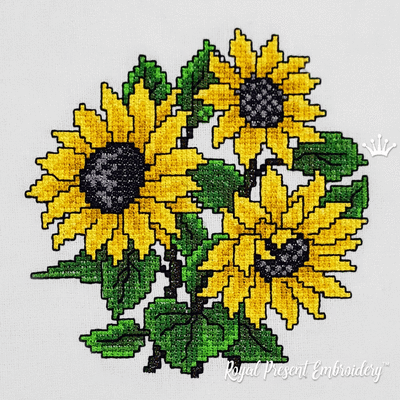 Sunflowers bouquet Cross-stitch Machine Embroidery Design