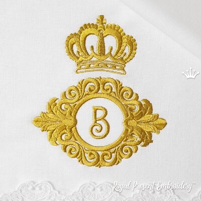 Baroque Monogram Frame with Crown Machine Embroidery Design - 2 sizes