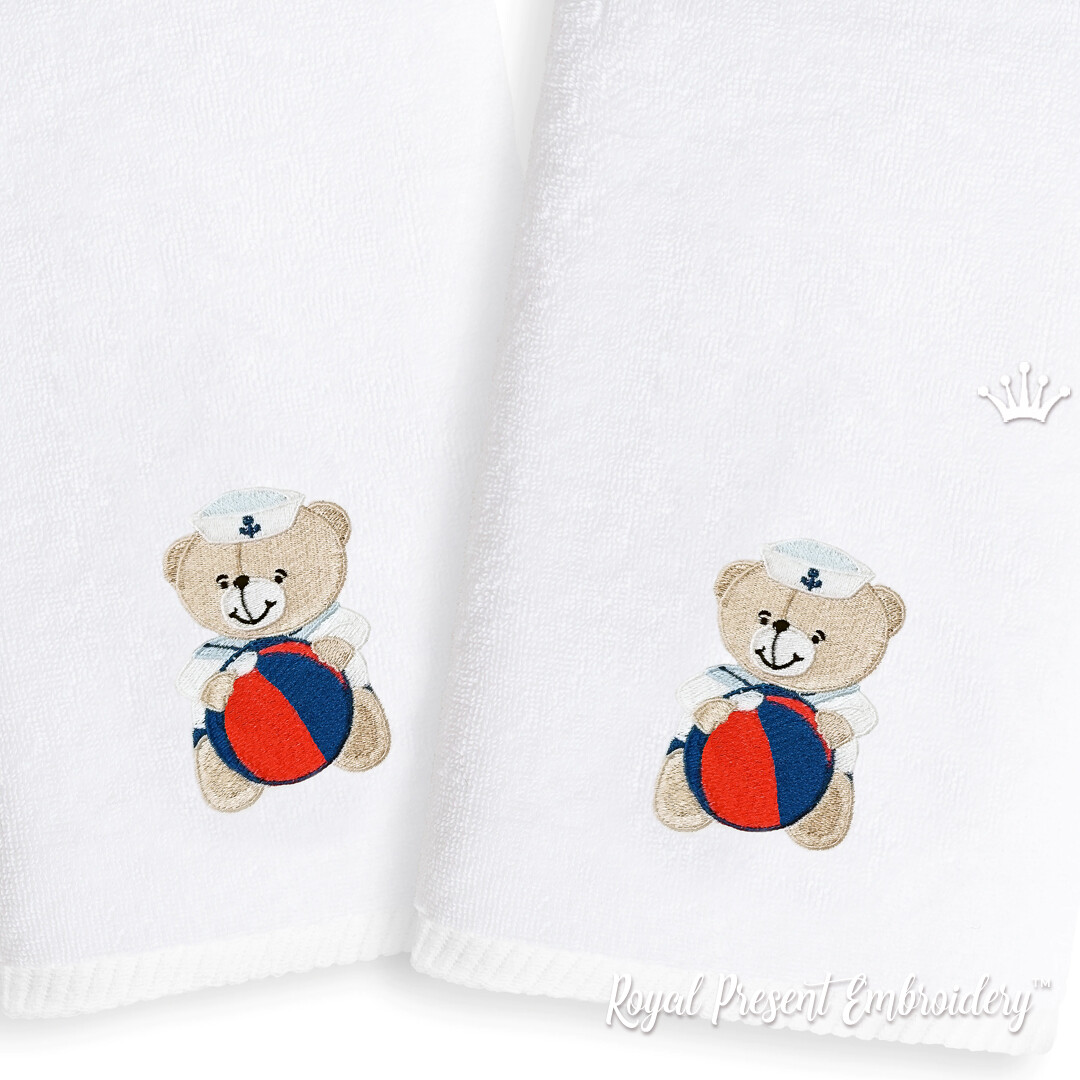Machine Embroidery Design Little Teddy Bear sailor with ball