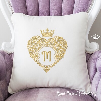 Heart frame for monogram with crown Machine embroidery design - 6 sizes