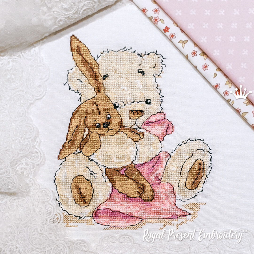 Teddy-Bear Cross-Stitch Machine Embroidery Design - 2 sizes
