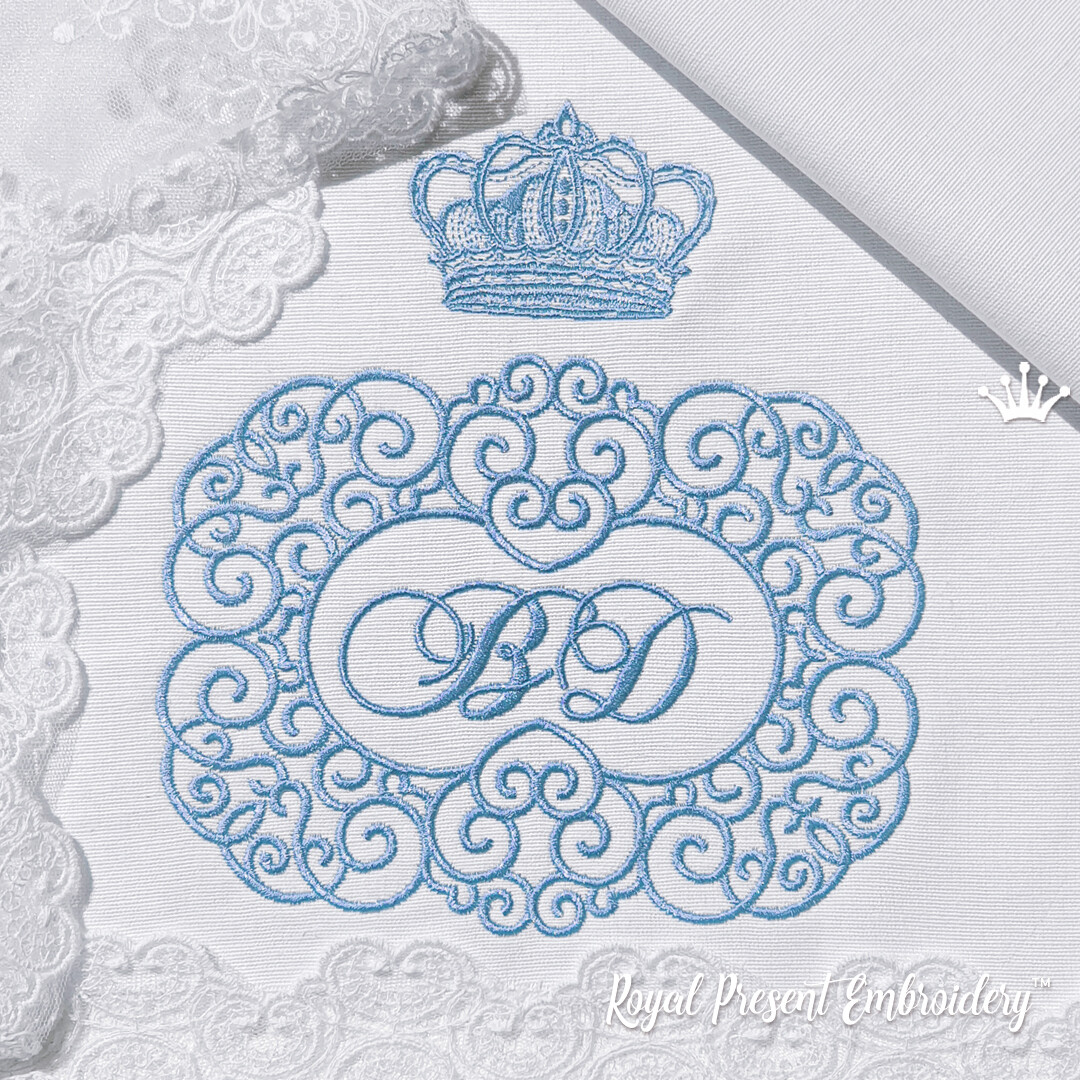 Double Wedding Monogram Blank with crown Embroidery Design - 3 sizes