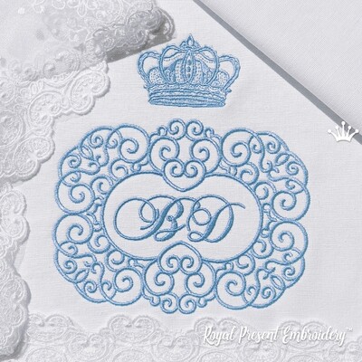 Double Wedding Monogram Blank with crown Embroidery Design - 3 sizes