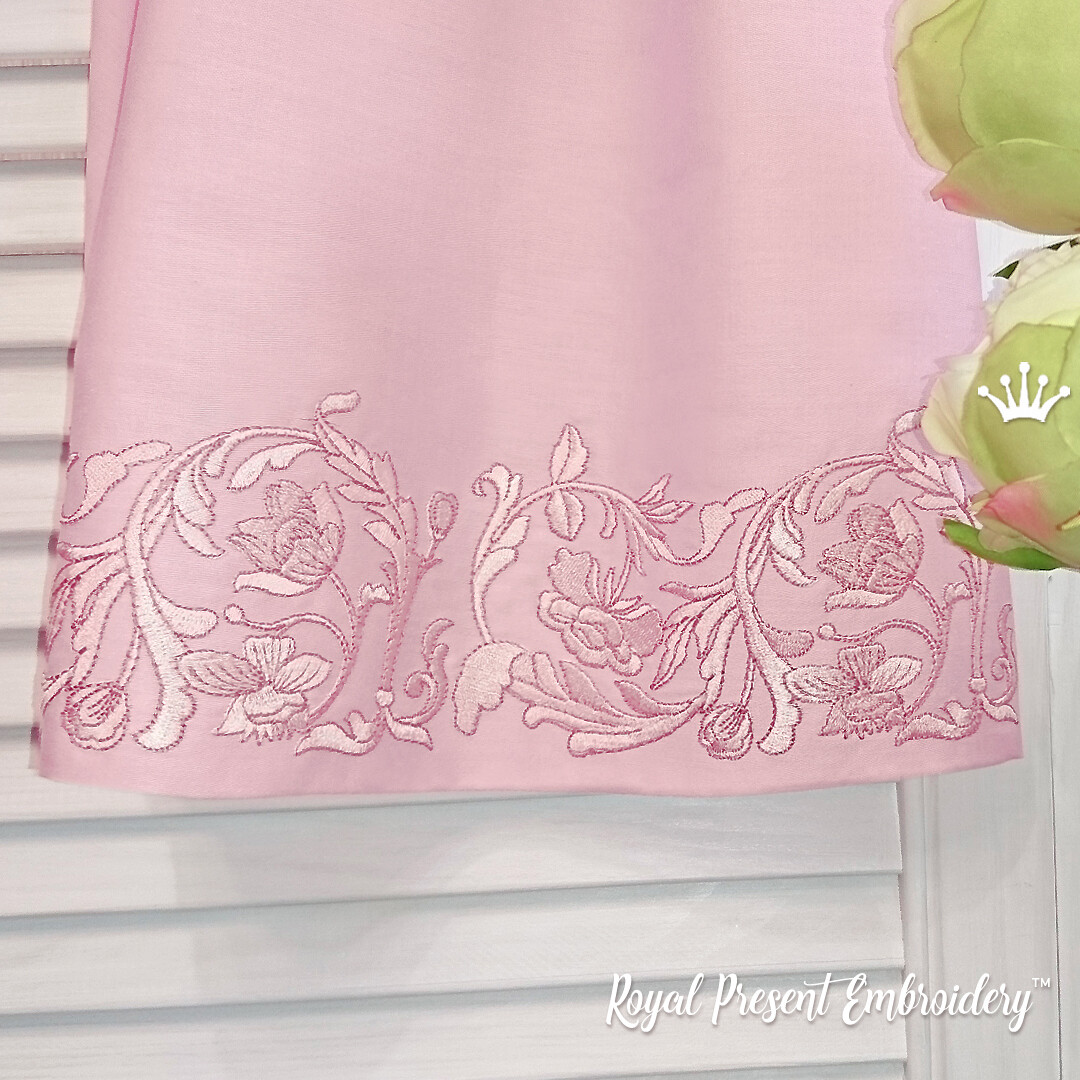Machine Embroidery Design Pink Vintage floral border