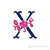 Floral Capital Letter X machine embroidery design - 3 sizes