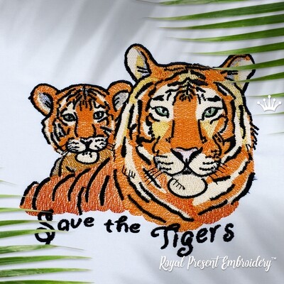 Tigress and Tiger Cub Machine Embroidery Design - 8 sizes