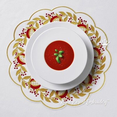 ITH Jacobean Pomegranate table placemat design for multi-needle industrial machine