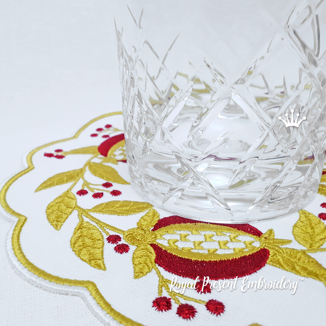 ITH Jacobean Pomegranate table placemat machine embroidery design - 3 sizes