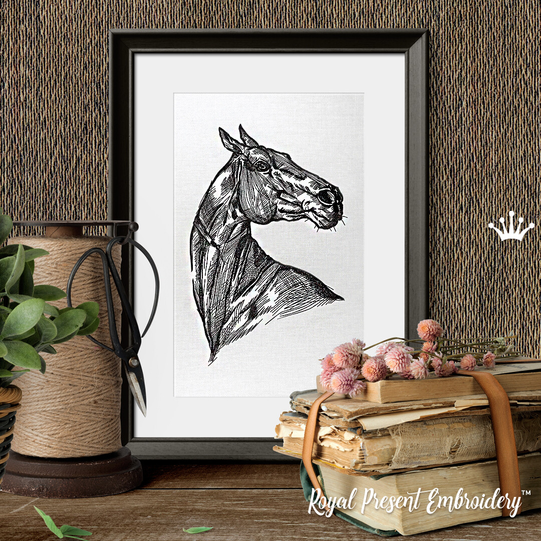 Horse sketch machine embroidery design - 6 sizes