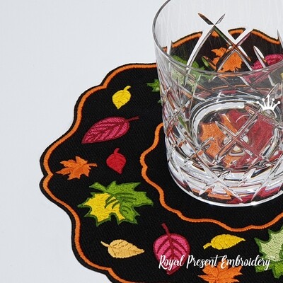 Autumn leaves ITH table placemat machine embroidery design - 5 sizes