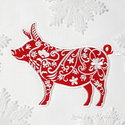 Pig Applique machine embroidery design - 4 sizes