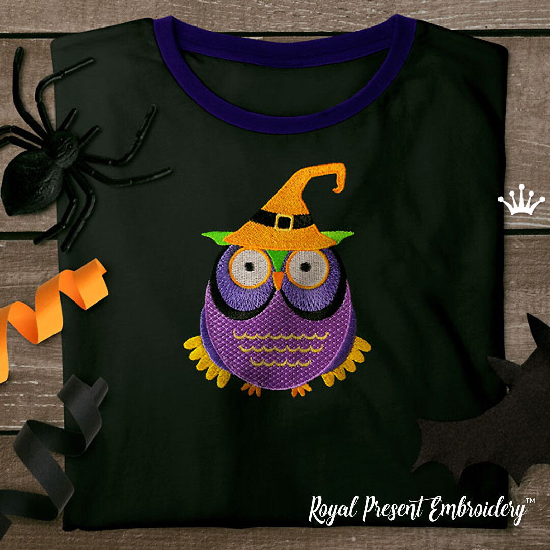 Halloween Owl in a Witch cap Machine Embroidery Design - 3 sizes