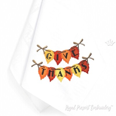 Thanksgiving Lettering with autumn leaves, machine embroidery design - 2 sizes