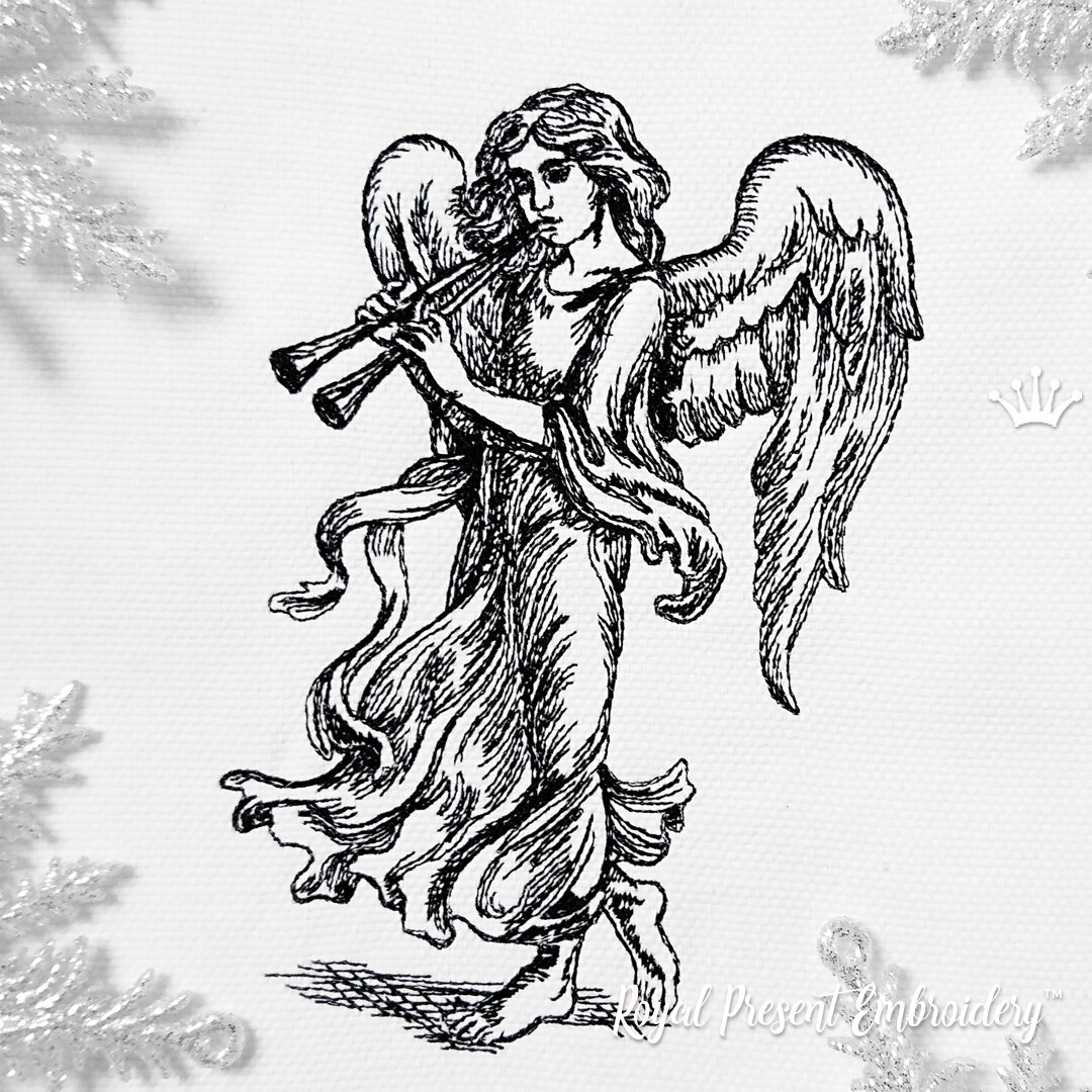 Christmas Angel with flutes Machine Embroidery Design