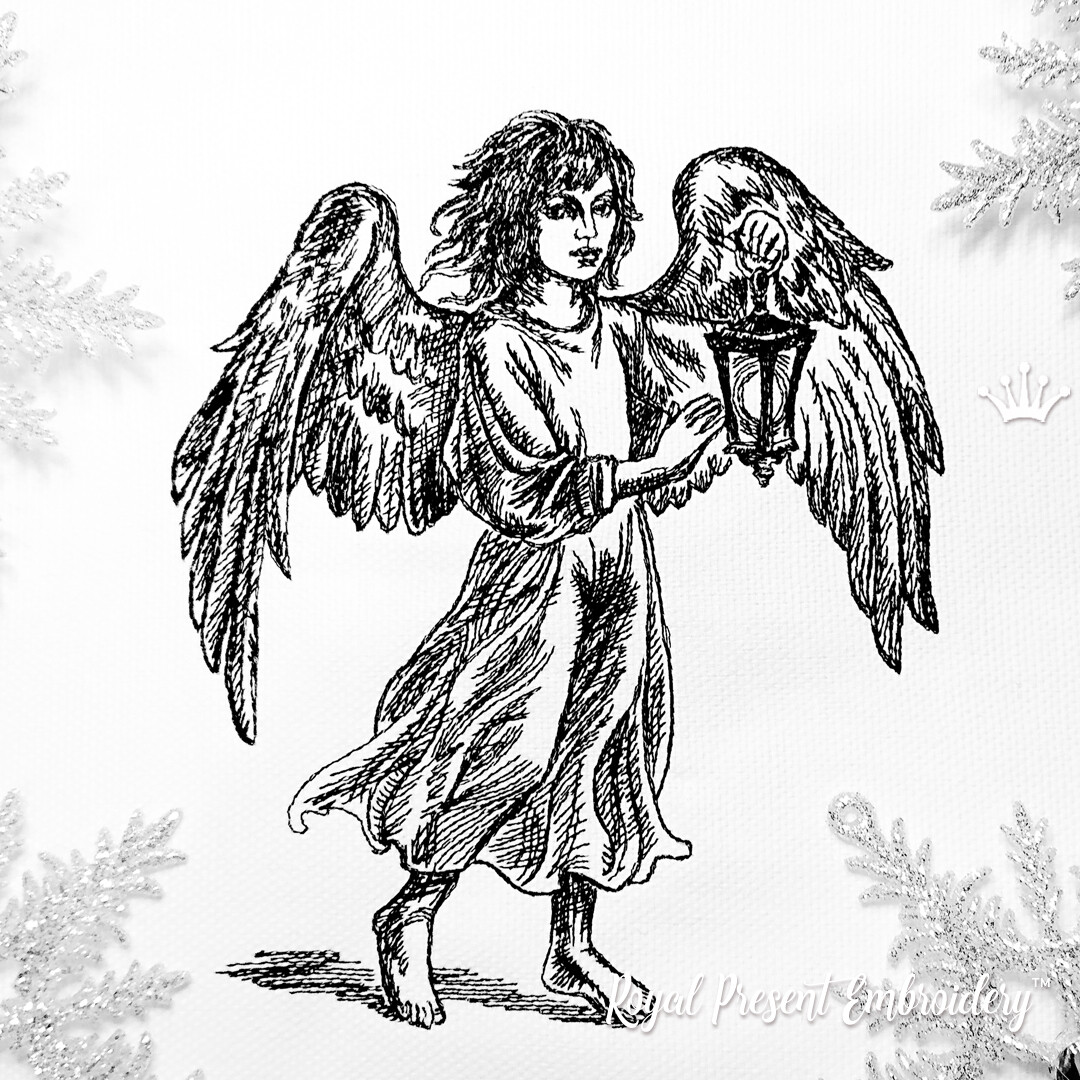 Christmas Angel with lantern Machine Embroidery Design