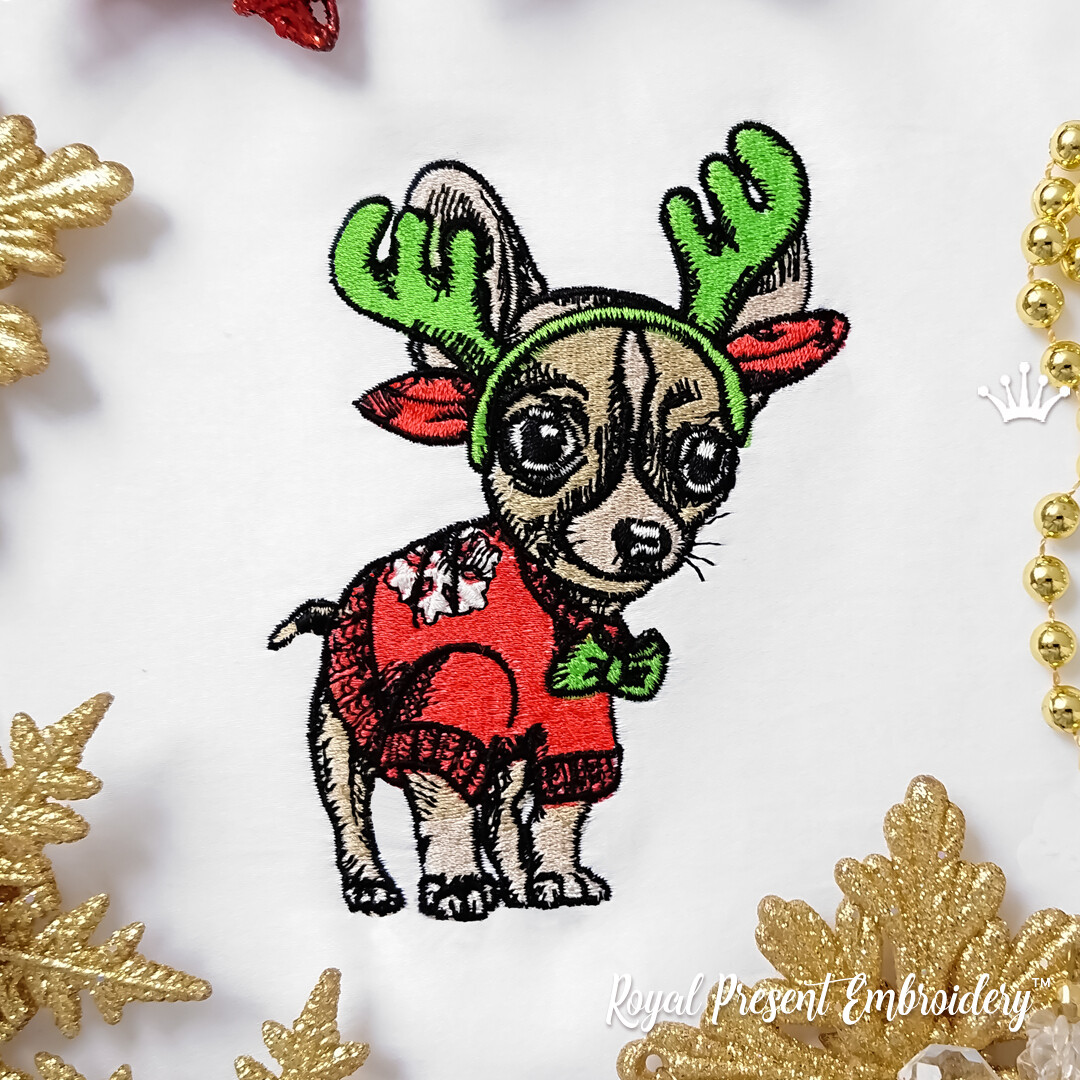 Christmas Chihuahua Embroidery Design Puppy - 2 sizes
